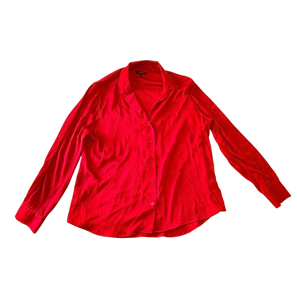 Quince Silk Button Up Blouse XL Red Stretch Long Sleeve Collared Luxury Top